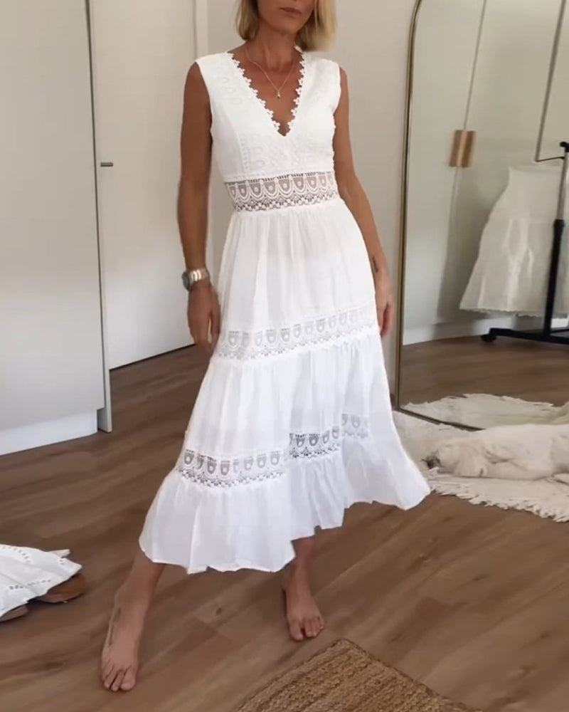 Willow | Women's Boho Sleeveless V Neck Midi Dress