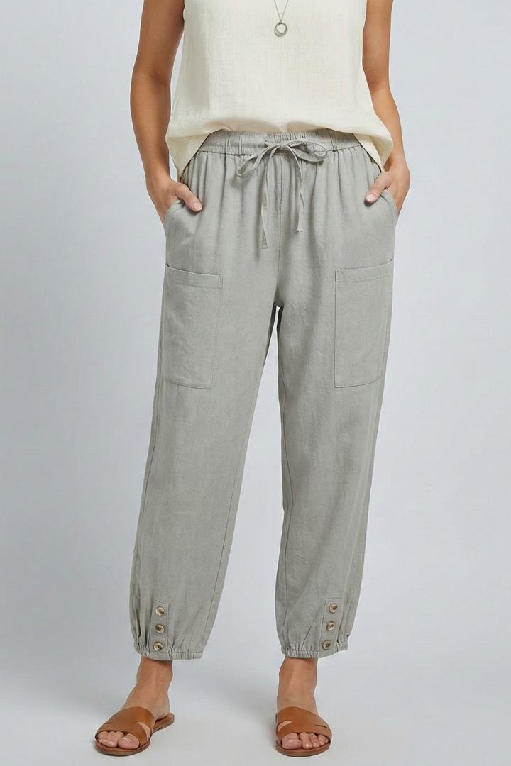 Anna | Women’s Trousers with Drawstring Waist and Button Hem