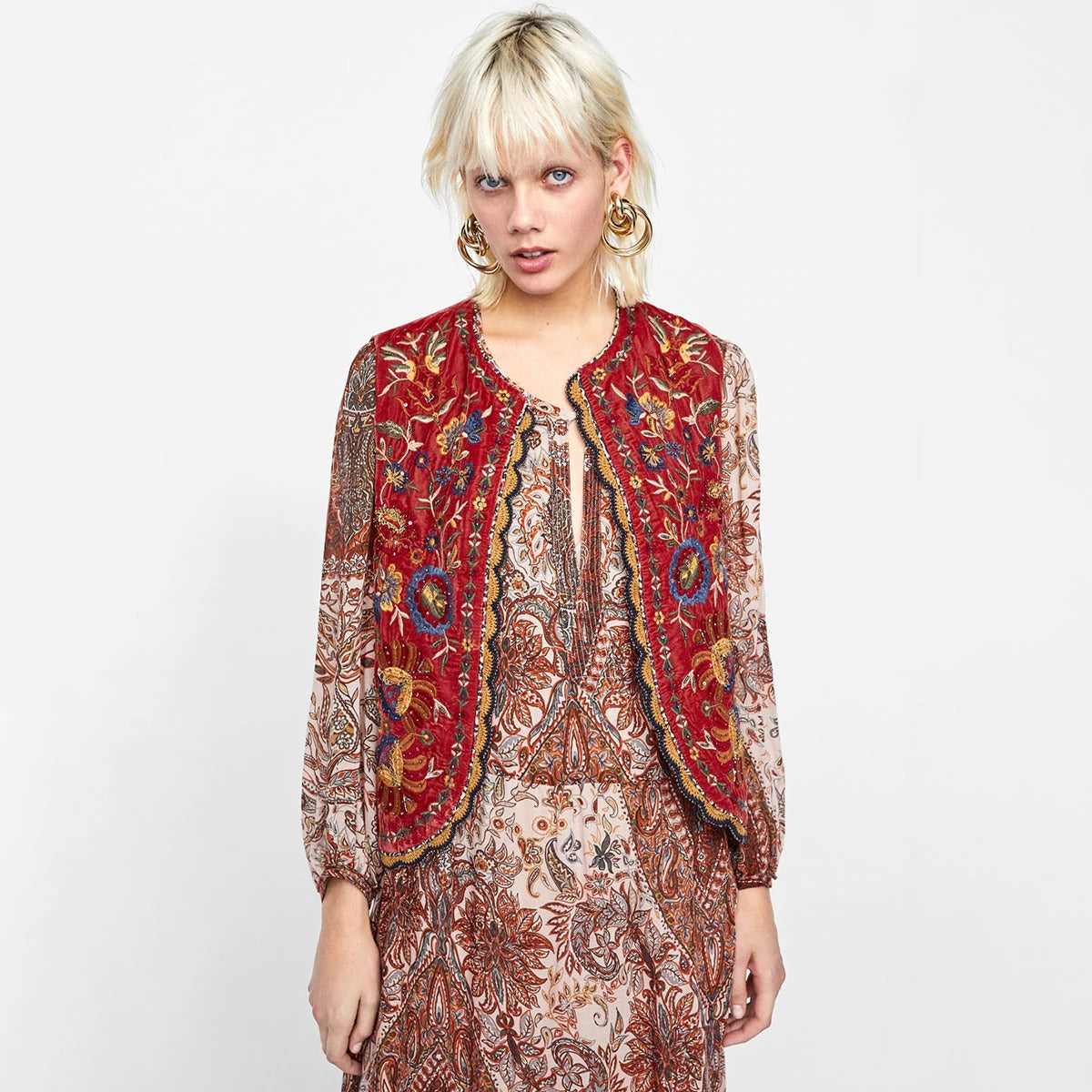Eleanor | Women’s Boho Floral Open Front Vest Design