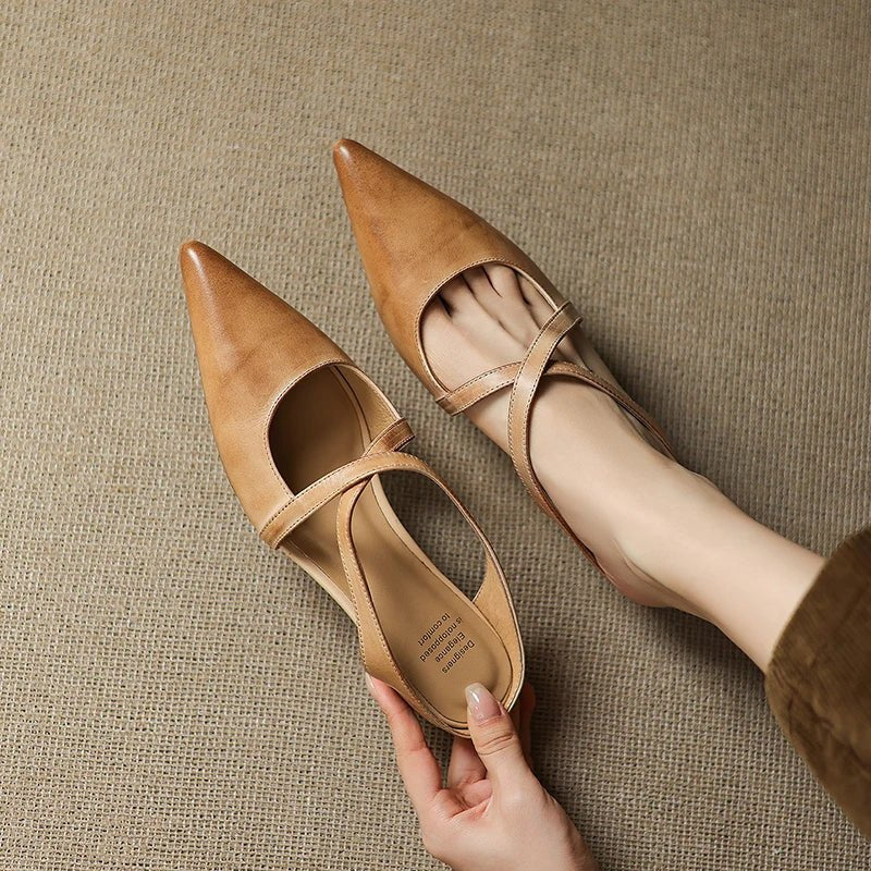 Harper | Leather Mules Cross-Strap Pointed Toe Low Heel Slip-On