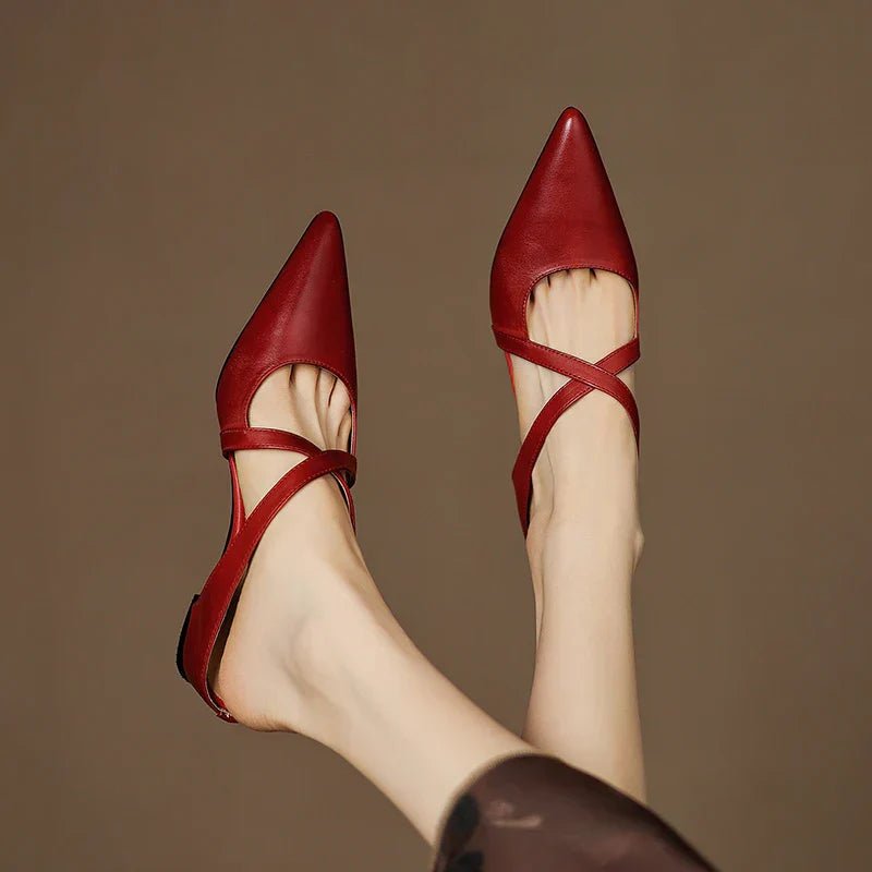 Harper | Leather Mules Cross-Strap Pointed Toe Low Heel Slip-On
