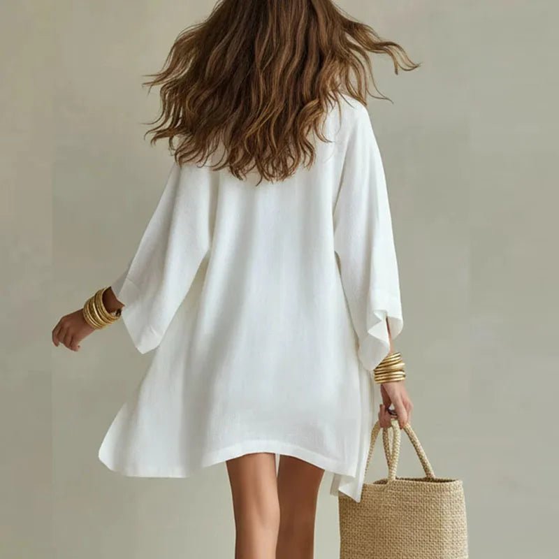 Madison | Linen 3 Piece Set V-Neck Top Drawstring Shorts Kimono
