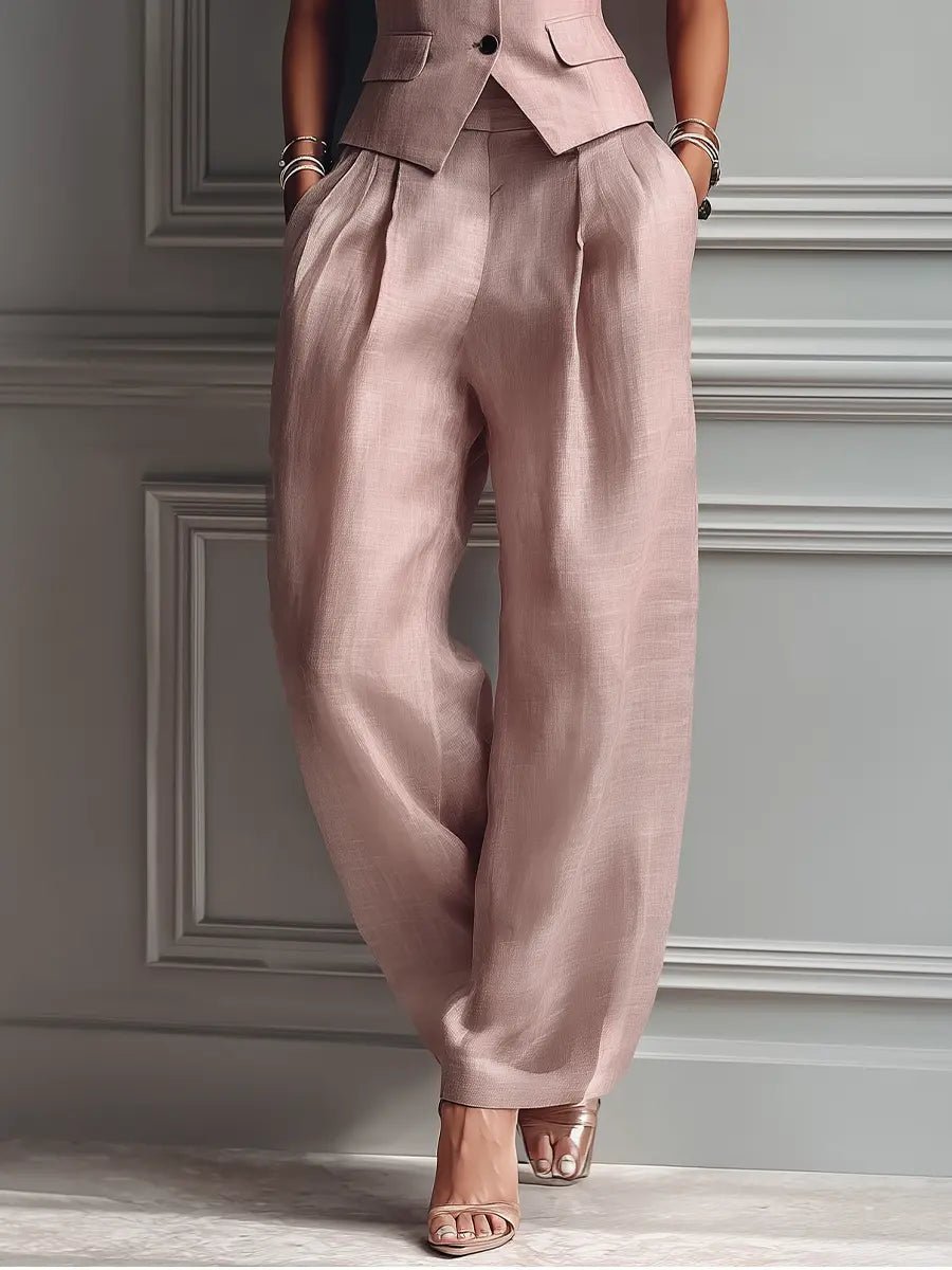 Olivia | Linen Vest Wide Leg Pants Set Sleeveless Lapel