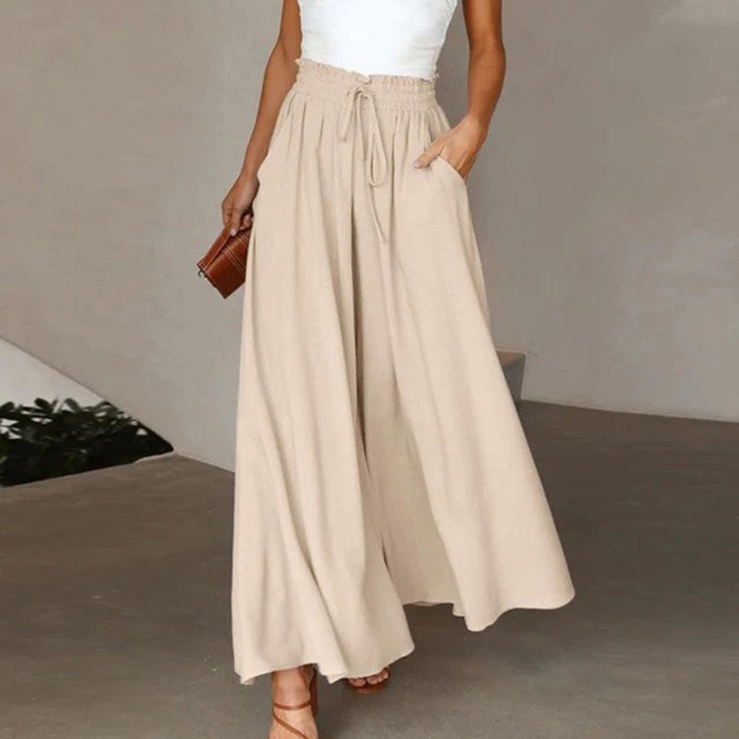 Isabella | Linen Wide Leg Pants High Waist Drawstring A-Line Pockets