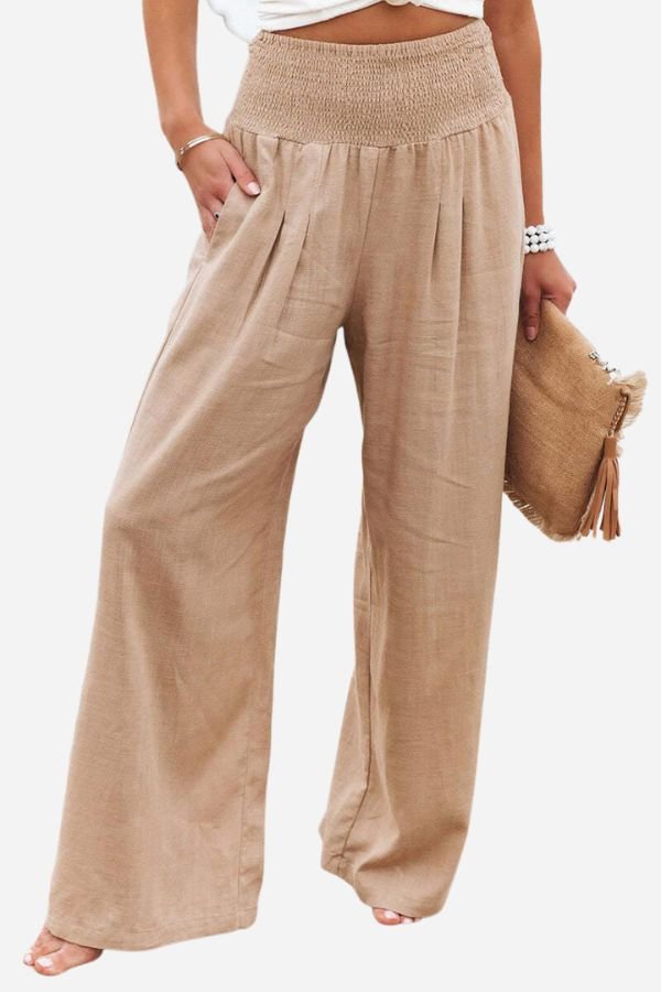 Sophia | Linen Wide Leg Pants High Waisted Smocked Waist Flowing