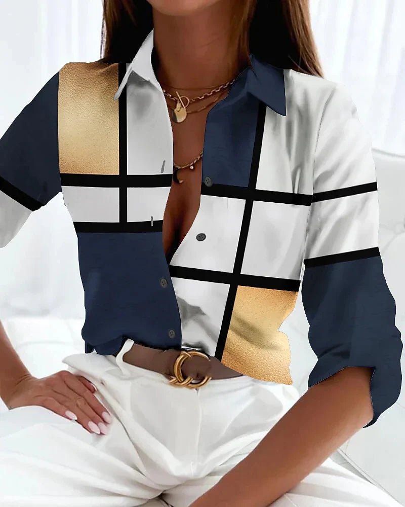 Chloe | Plus Size Button-Up Shirt Abstract Geometric Print Casual
