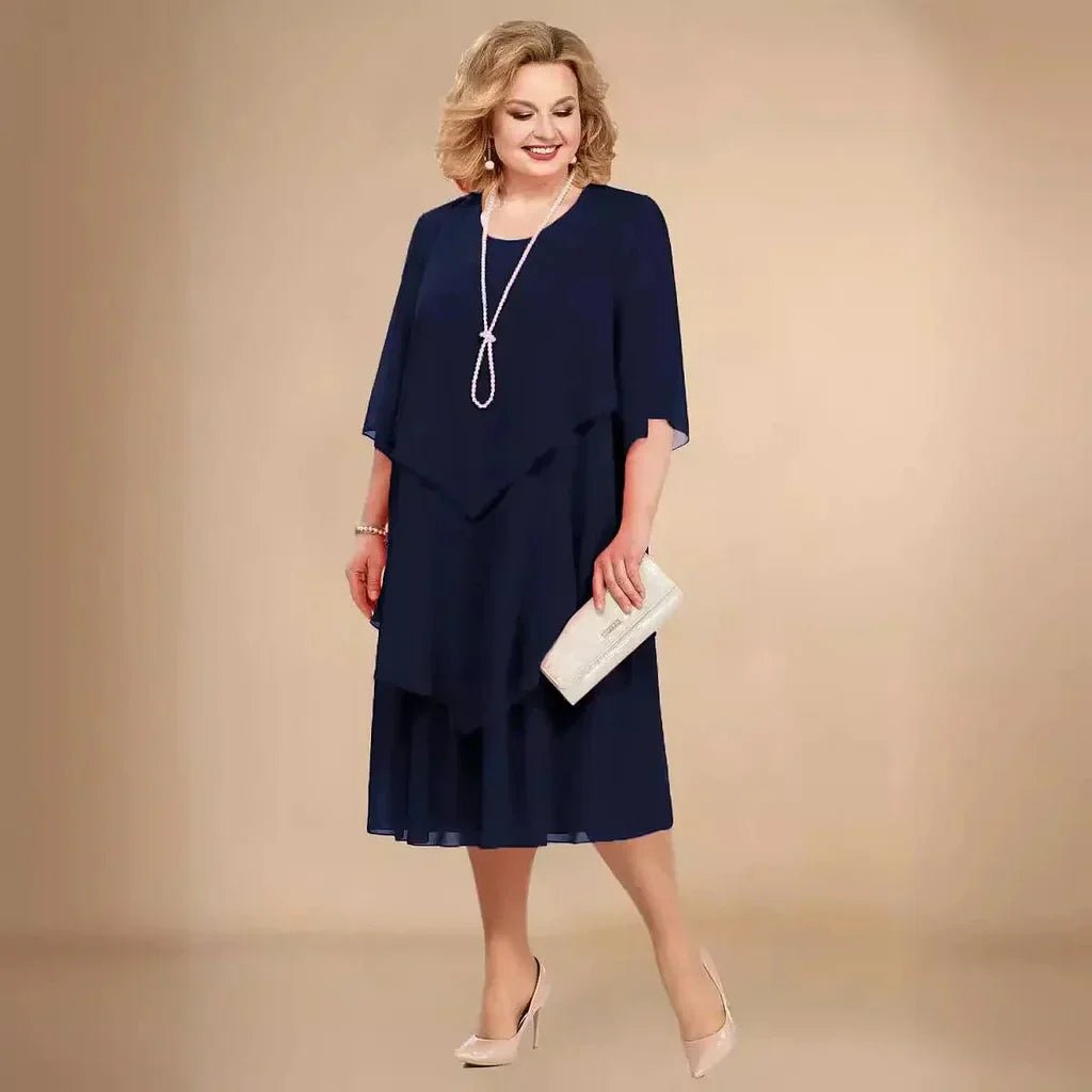 Eleanor | Plus Size Chiffon Dress Layered Asymmetrical Knee Length