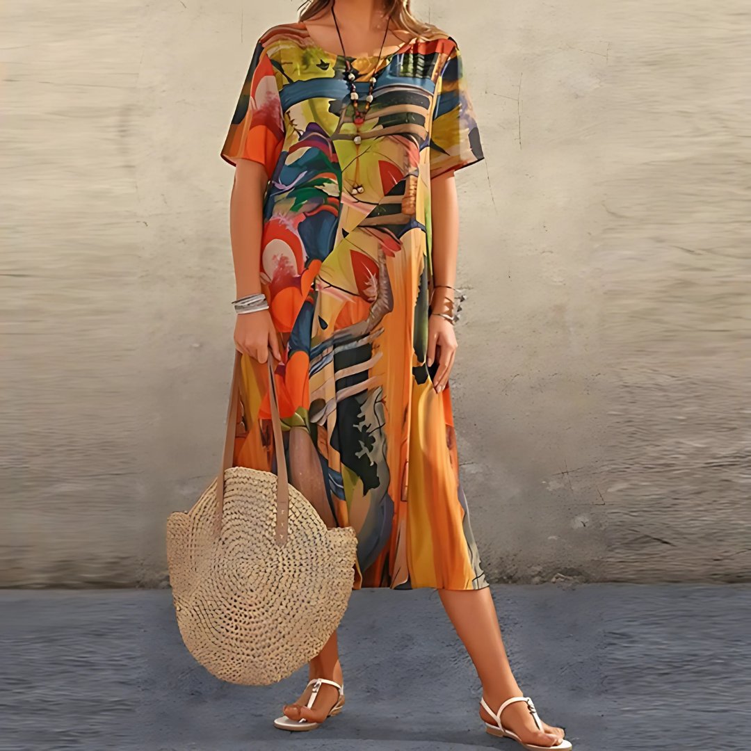 Luna | Plus Size Maxi Dress Short Sleeve Abstract Print Casual