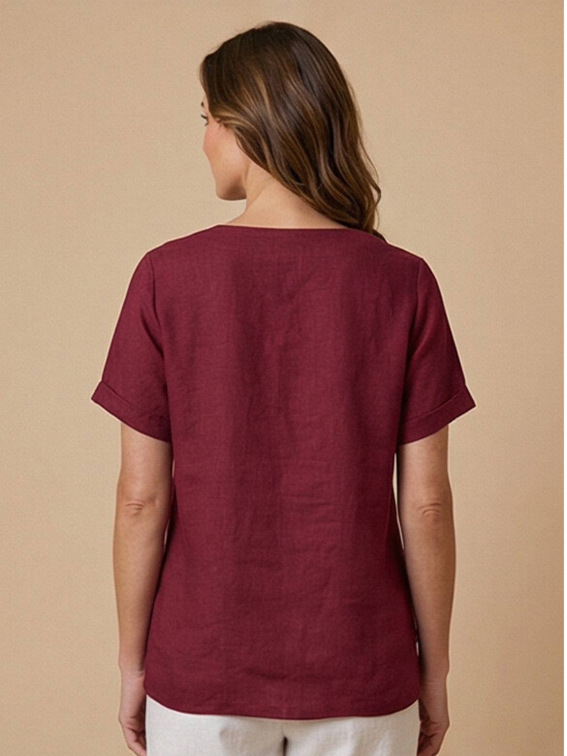 Taylor | Women’s Linen Round Neck Button Blouse