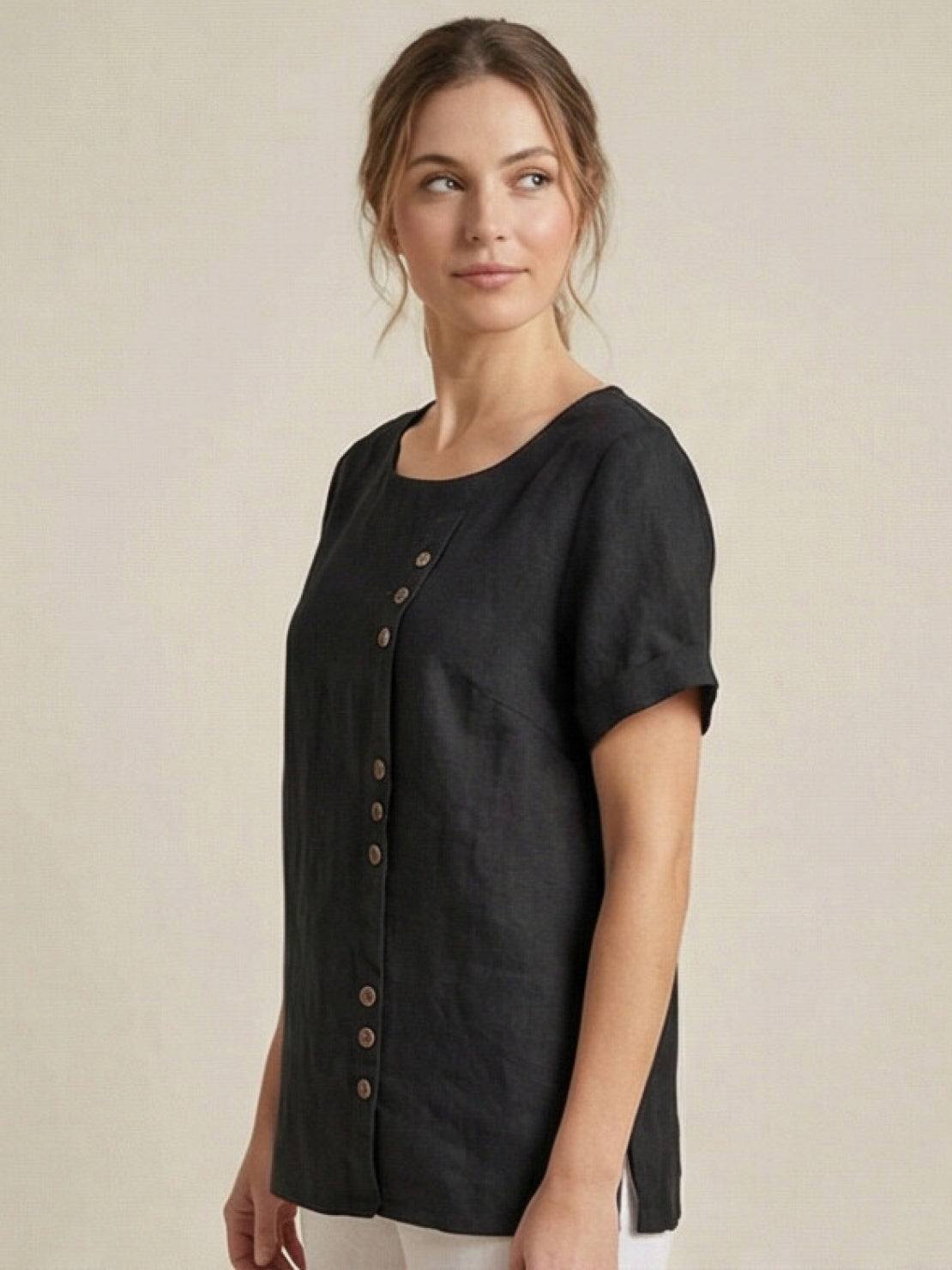 Taylor | Women’s Linen Round Neck Button Blouse