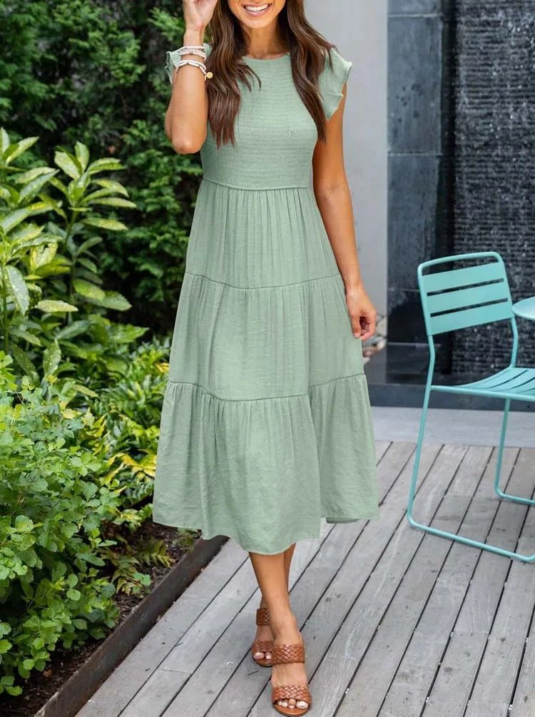 Luna | Tiered Maxi Dress Cap Sleeve Tummy Control
