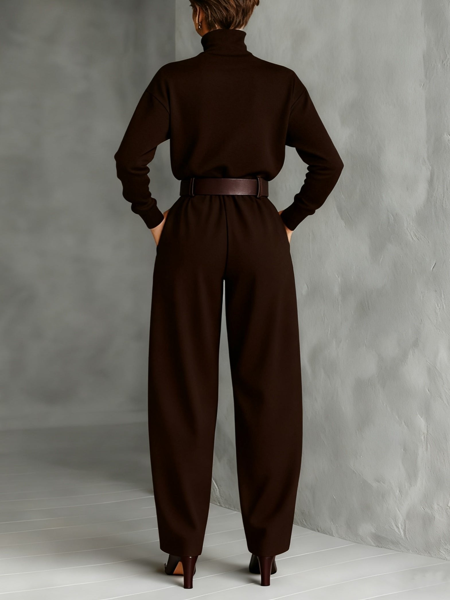 Luna | Turtleneck Jumpsuit Set Long Sleeve High Waist Belt
