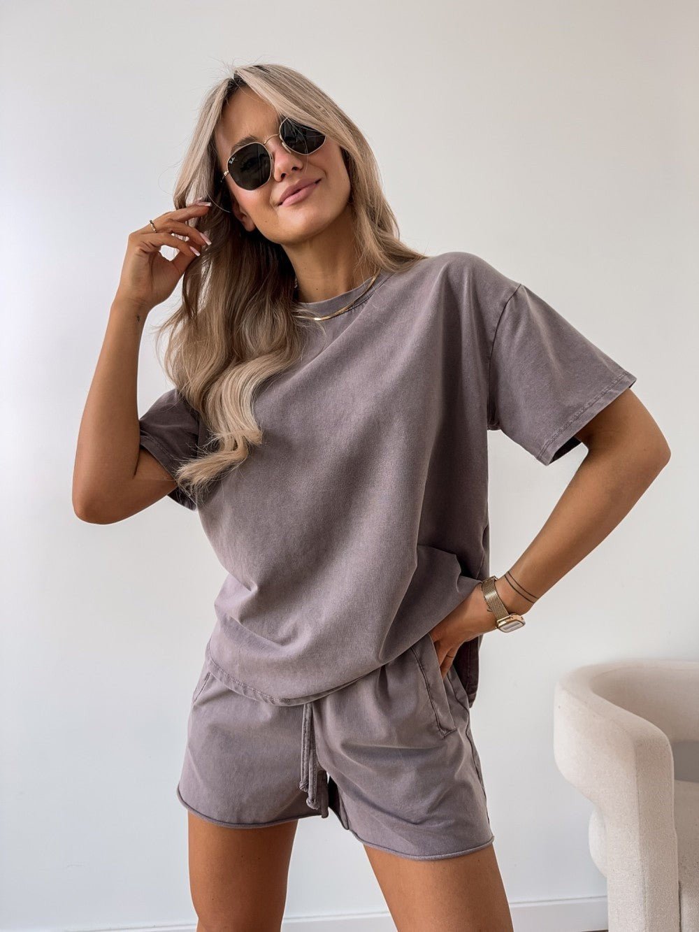 Madison | Two Piece Cotton Set Oversized T-Shirt and Shorts Lounge