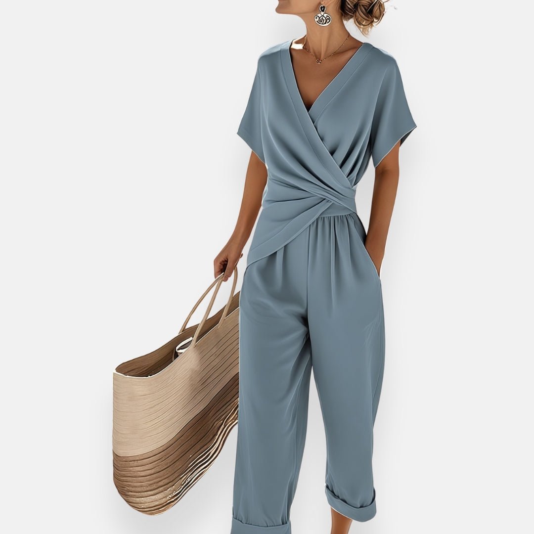 Camila | Two-Piece Set Wrap Top Wide-Leg Pants Draped Bow