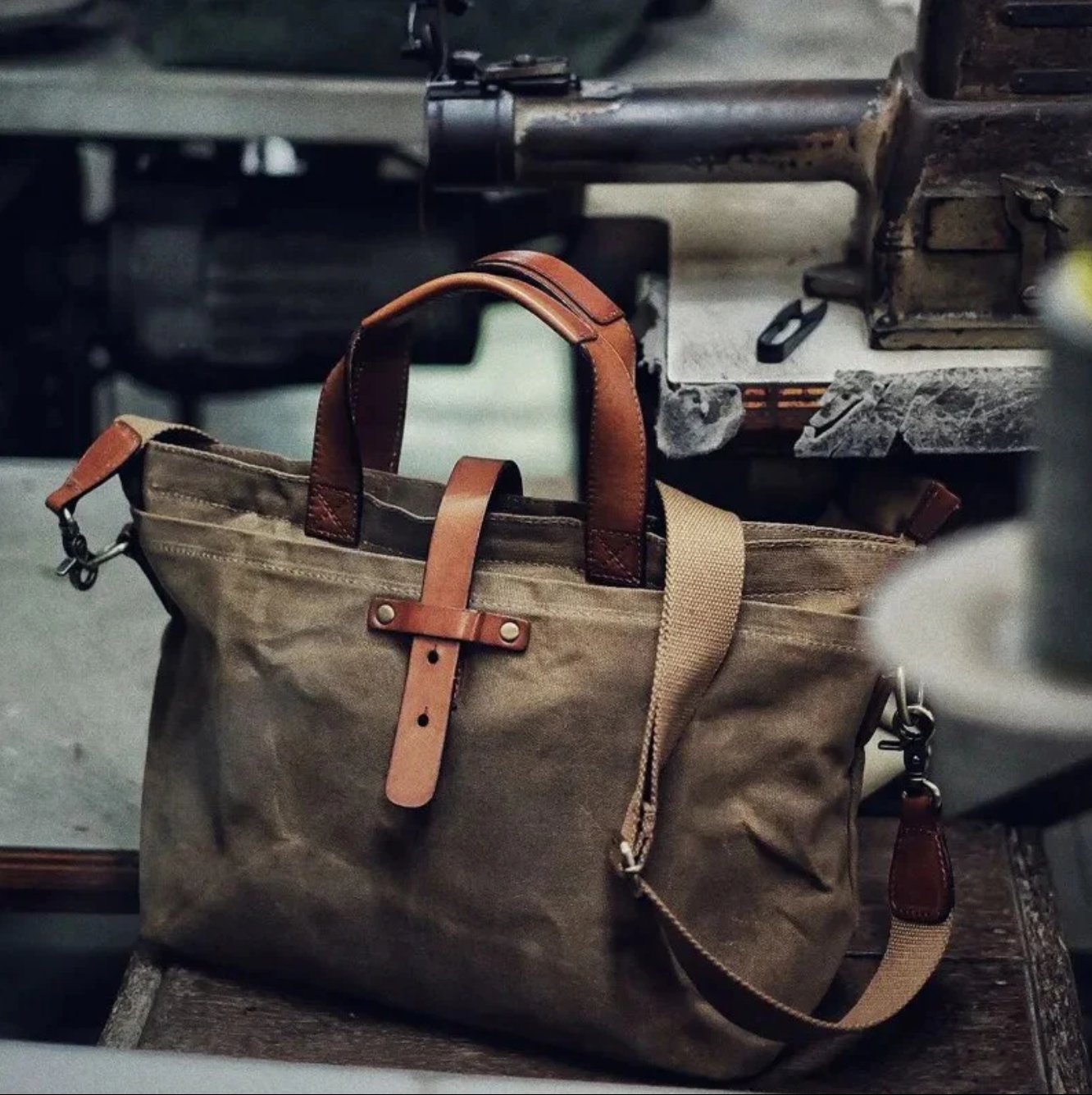 Harper | Waxed Canvas Tote Bag Leather-Trim Water-Resistant Crossbody