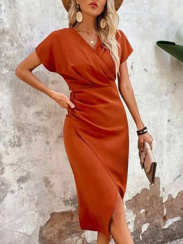 Chloe | Women's Wrap V Neck Midi Wedding Guest Dress