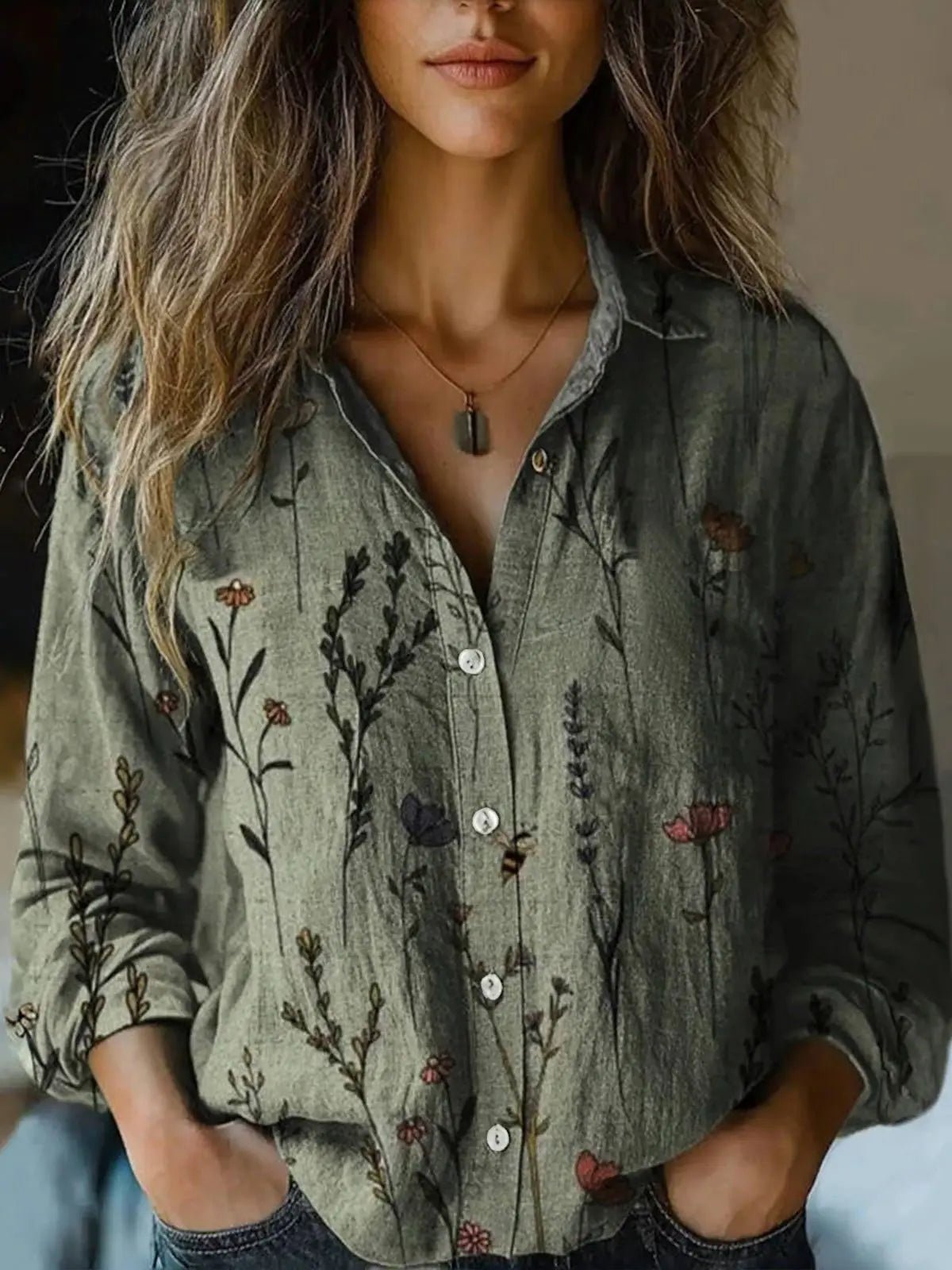 Isabella | Women's Boho Floral Long Sleeve Button-Up Blouse