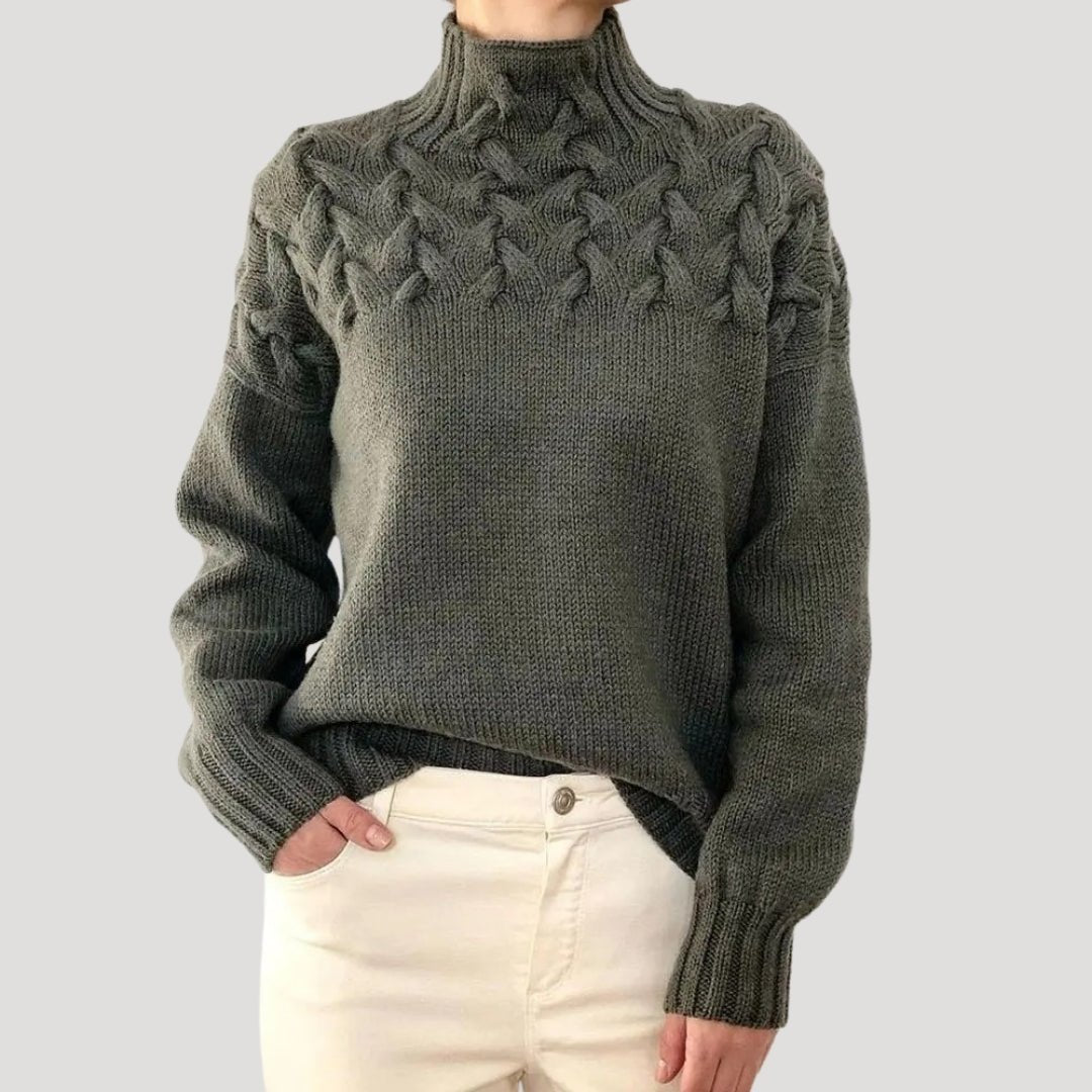 Evelyn | Women's Cable Knit Turtleneck Pullover Sweater