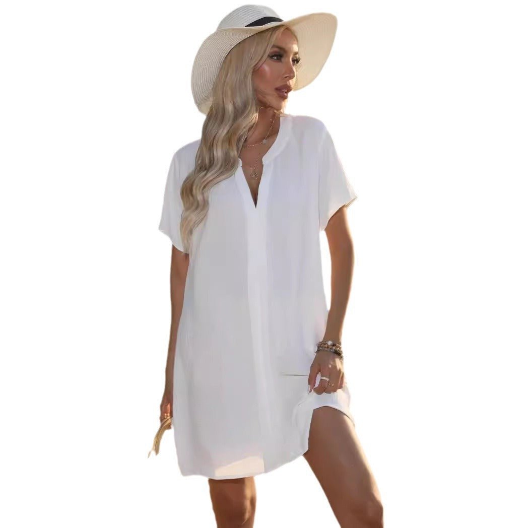 Emma | Women's Casual V-Neck Short Sleeve Tunic Shift Dress