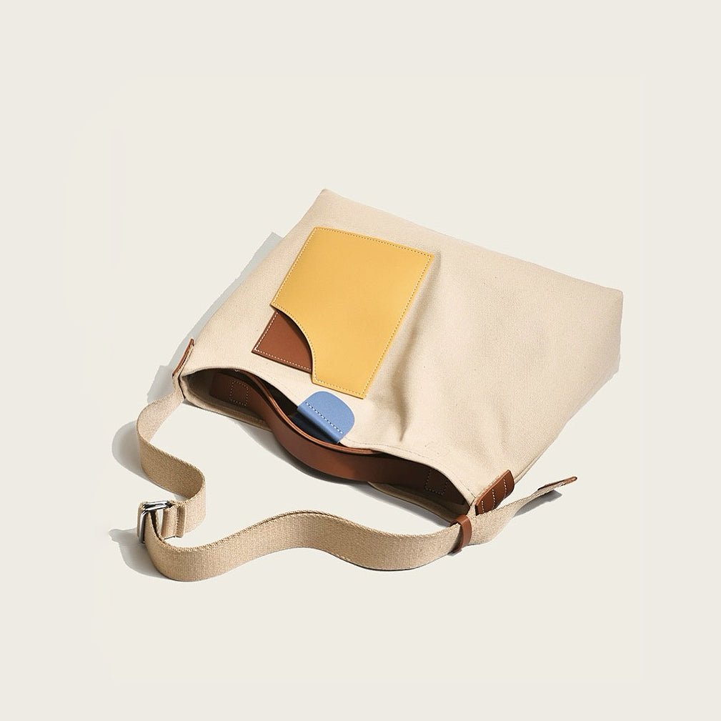 Penelope | Women's Color Block Canvas Tote Bag PU Leather Pocket Shoulder Bag