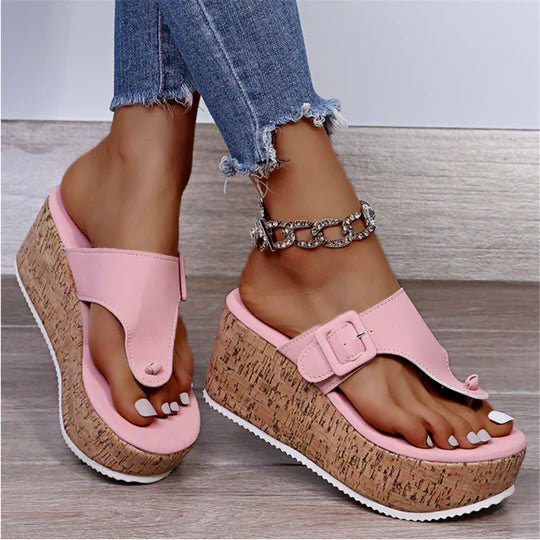 Grace | Women's Cork Wedge Thong Comfortable Sandals Bow-Detail Platform