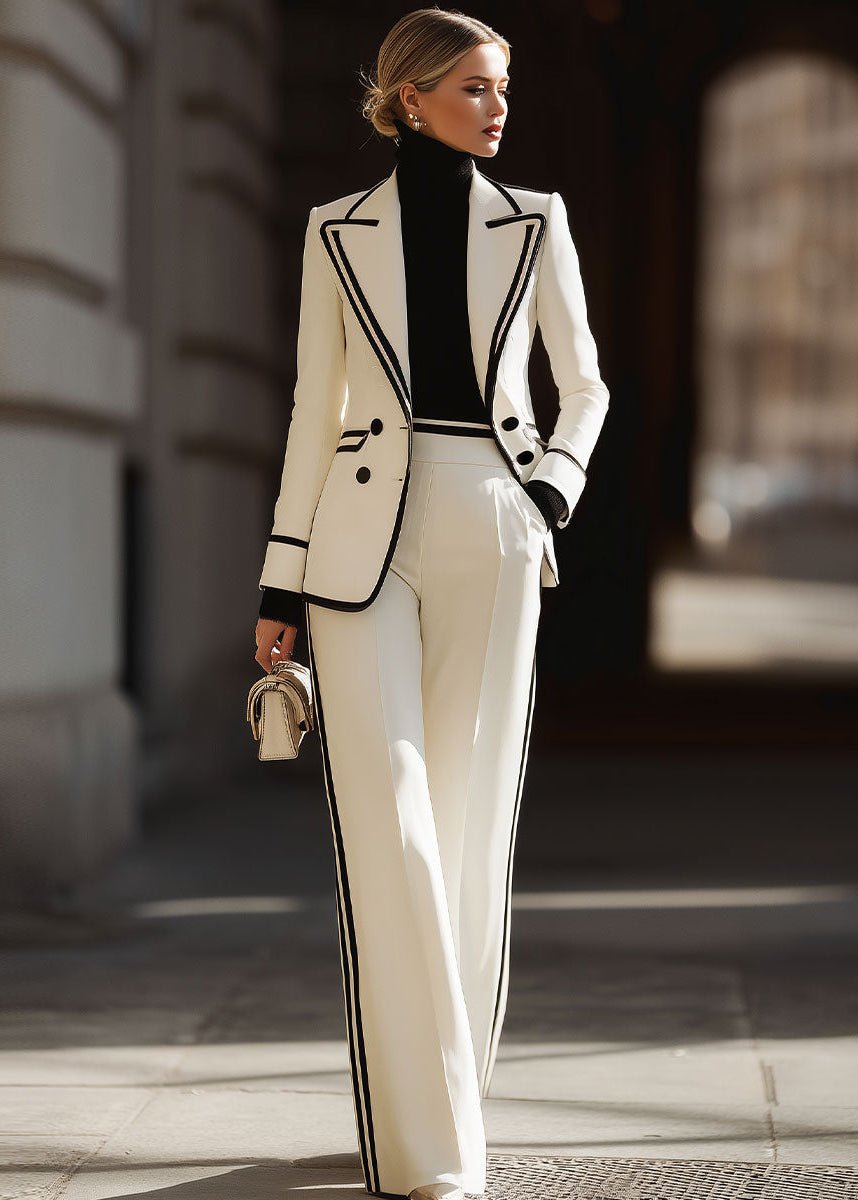 Chloe | Women's Double Breasted Suit Set Structured Blazer Wide Leg Pants