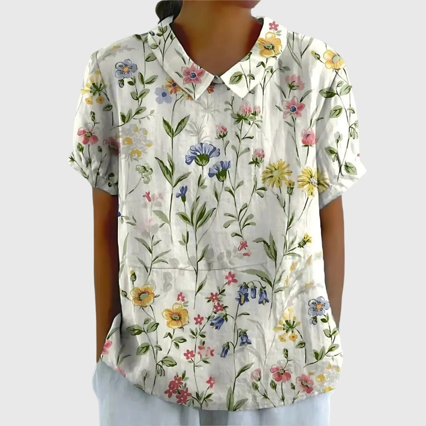 Grace | Women's Linen Short Sleeve Collared Blouse Relaxed Fit