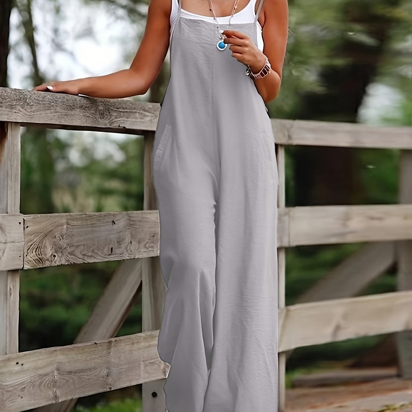 Layla | Women's Linen Wide Leg Pants Sleeveless Bib Overall Jumpsuit