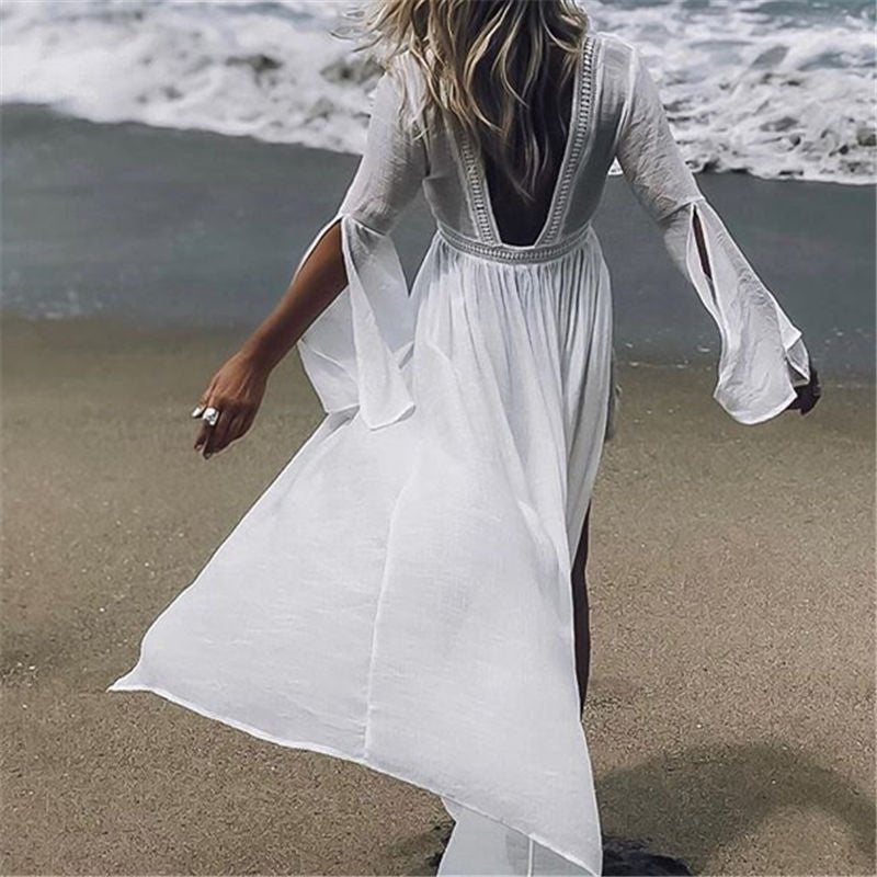 Luna | Women's Open-Back Maxi Beach Tunic Flowy Kimono Cover-Up