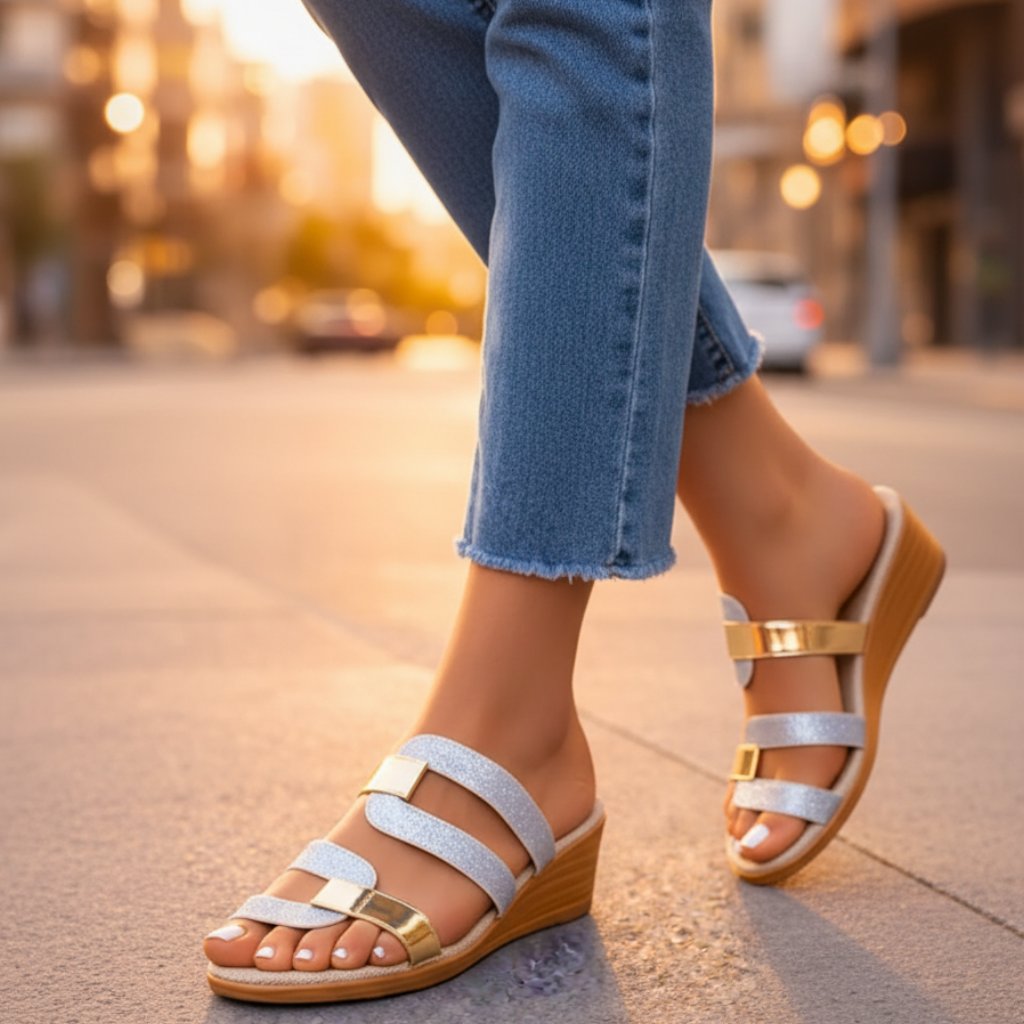 Grace | Women's Orthopedic Sandals Slip-On Gold Accent Glitter