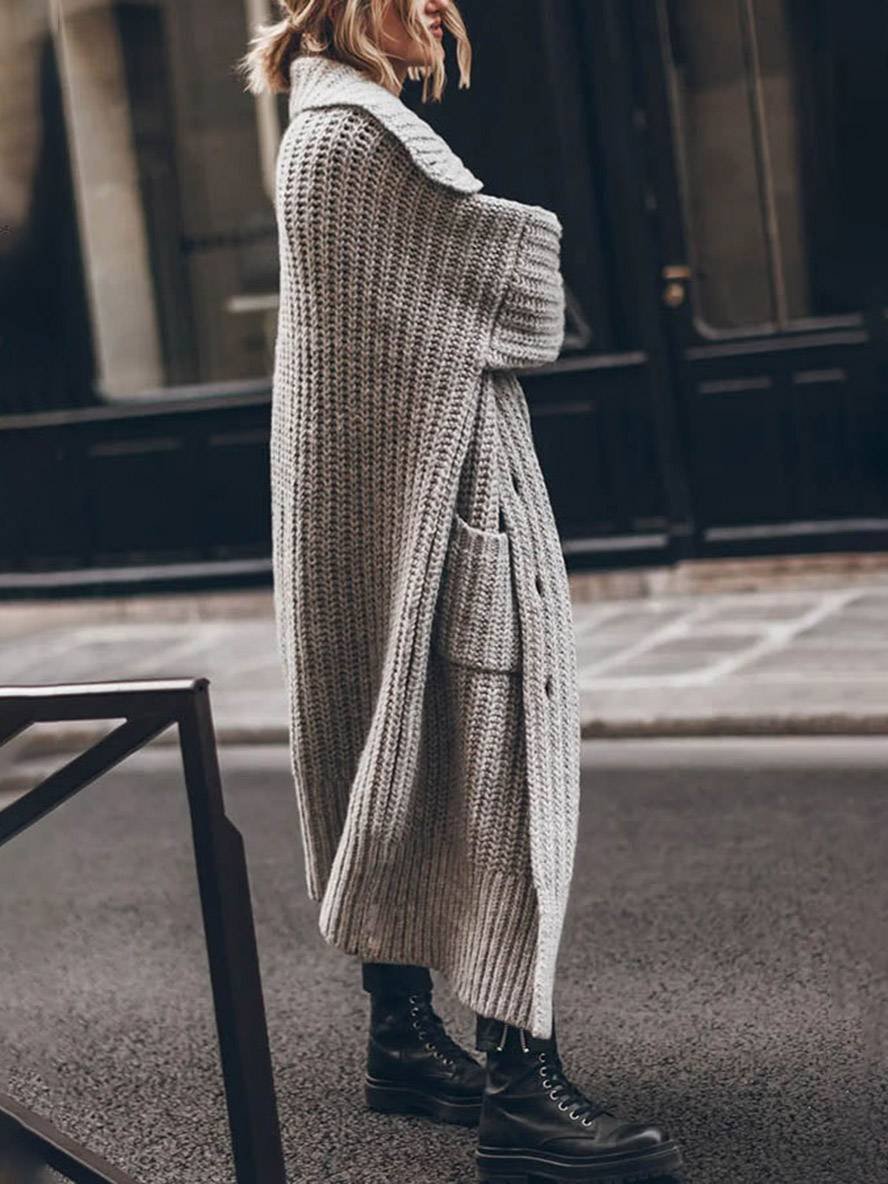 Mia | Women's Oversized Chunky Rib-Knit Longline Lapel Cardigan