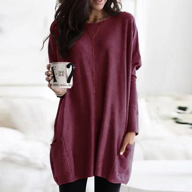 Isabella | Women's Oversized Long Sleeve Pocket Tunic Top