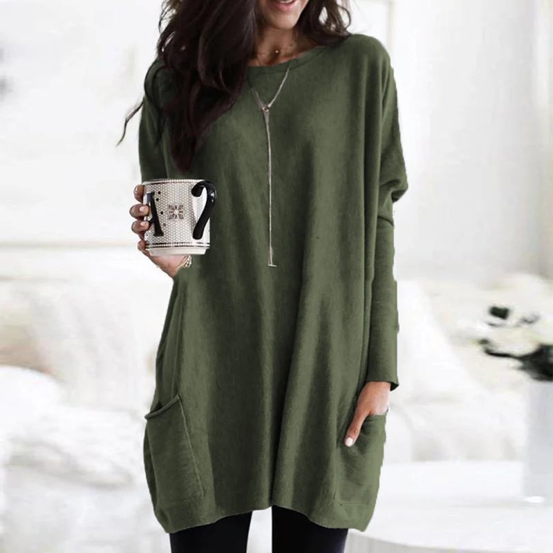 Isabella | Women's Oversized Long Sleeve Pocket Tunic Top
