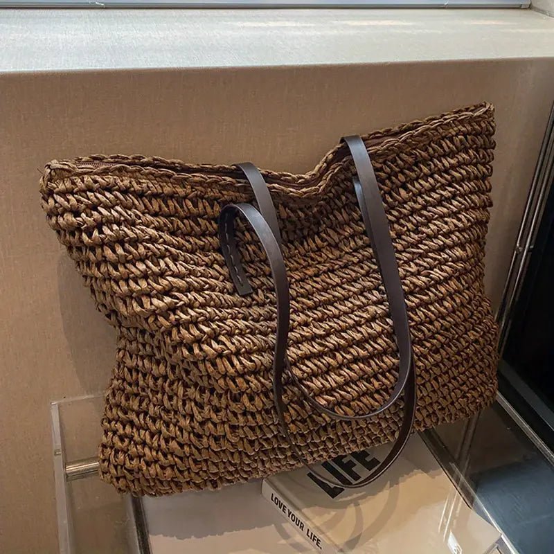 Scarlett | Women's Oversized Woven Straw Shoulder Tote Bag Bohemian Beach