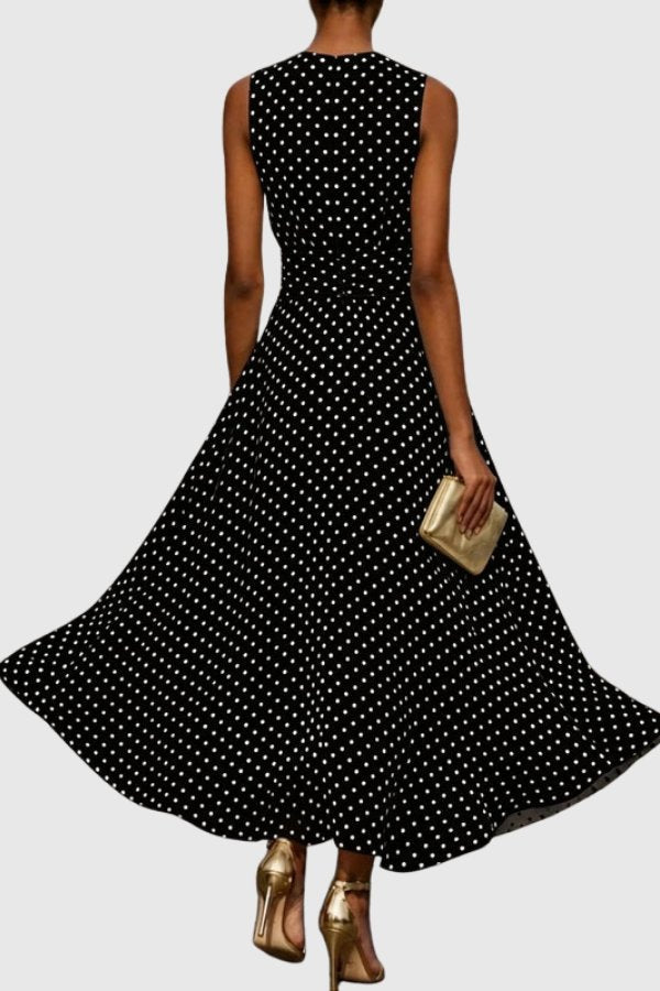 Grace | Women's Polka Dot Sleeveless Ruffle Hem Maxi Evening Gown