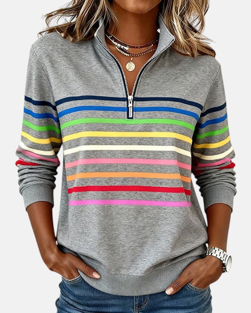 Madison | Women's Quarter Zip Sweatshirt Striped Long Sleeve Pullover