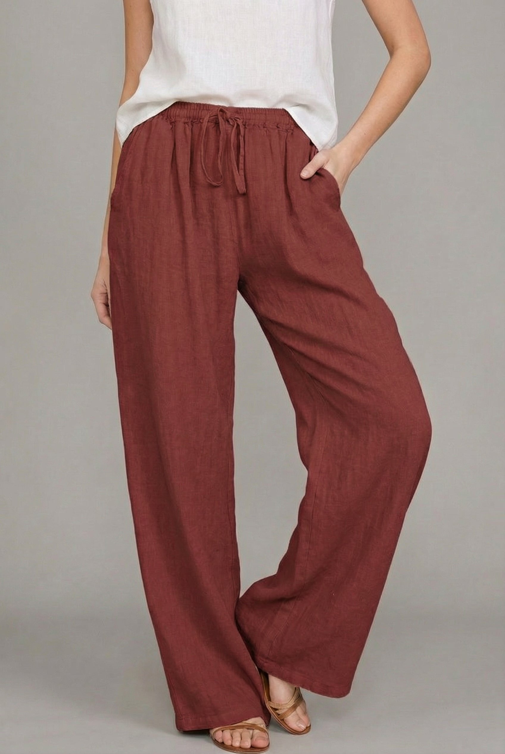 Amelia | Women's Relaxed Drawstring Wide Leg Pants Linen Summer