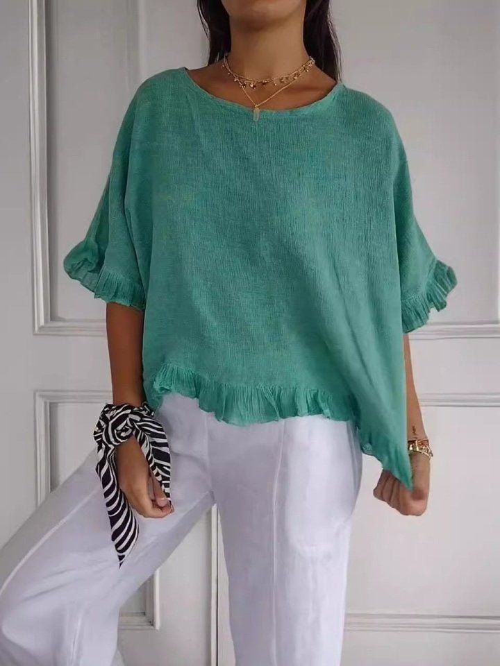 Aria | Women's Relaxed-Fit Ruffle-Hem Linen Blouse