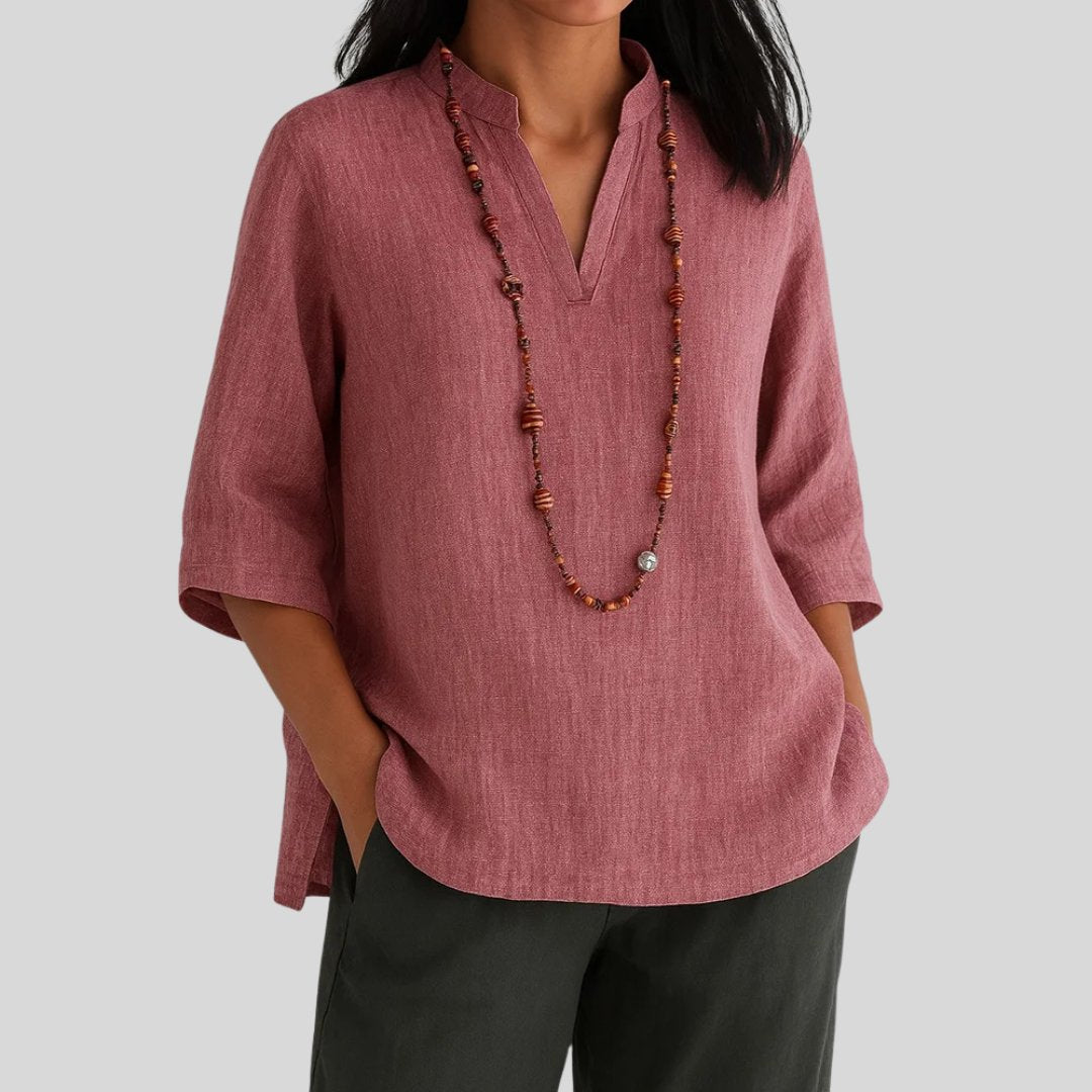 Harper | Women's Relaxed-Fit V-Neck 3/4 Sleeve Linen Tunic
