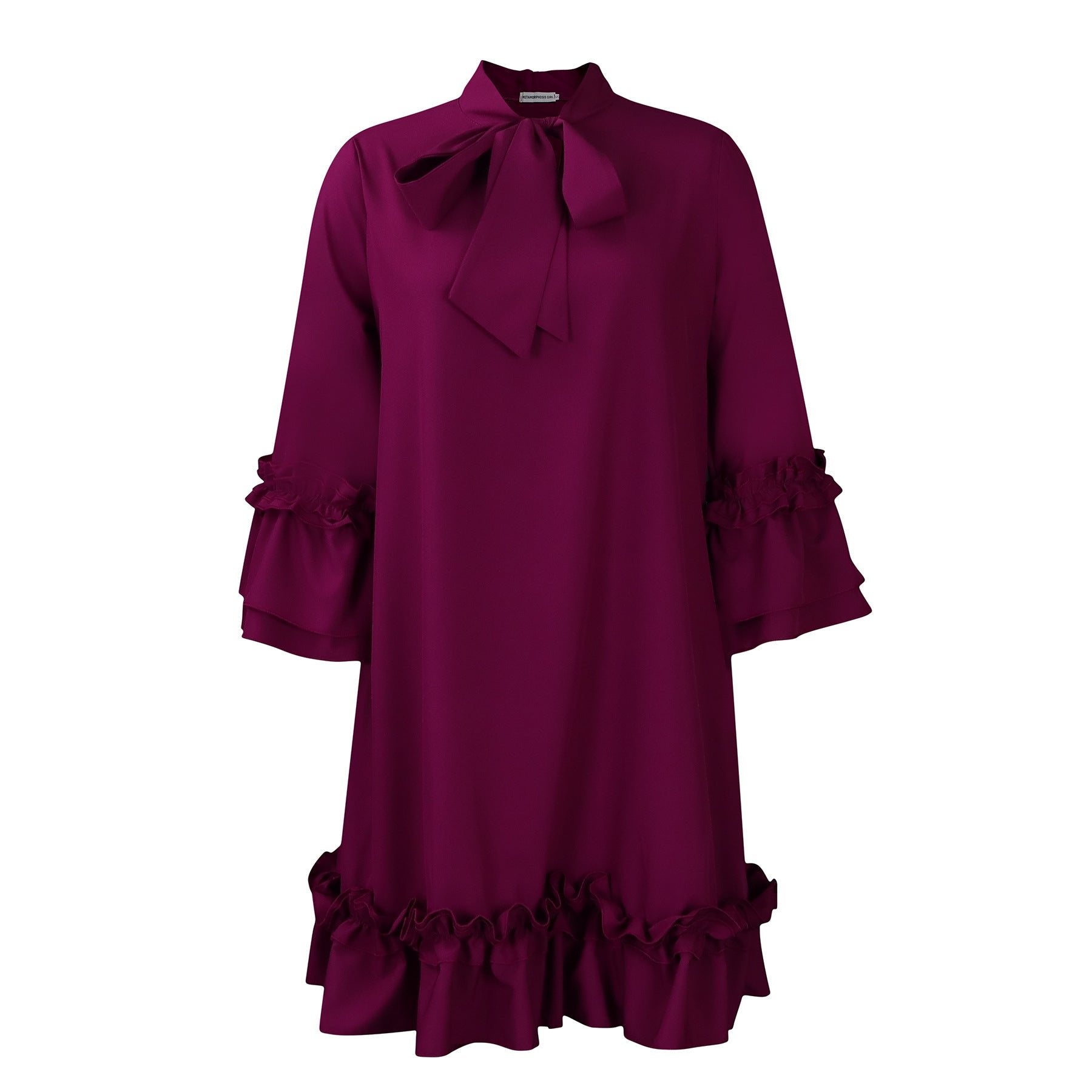 Madison | Women's Ruffle-Hem Bow-Neck Tunic Mini Dress