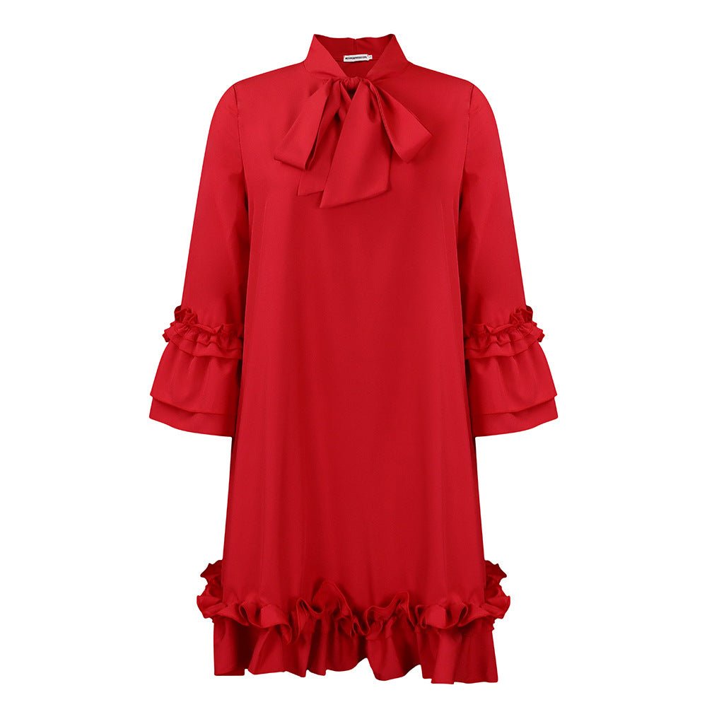 Madison | Women's Ruffle-Hem Bow-Neck Tunic Mini Dress