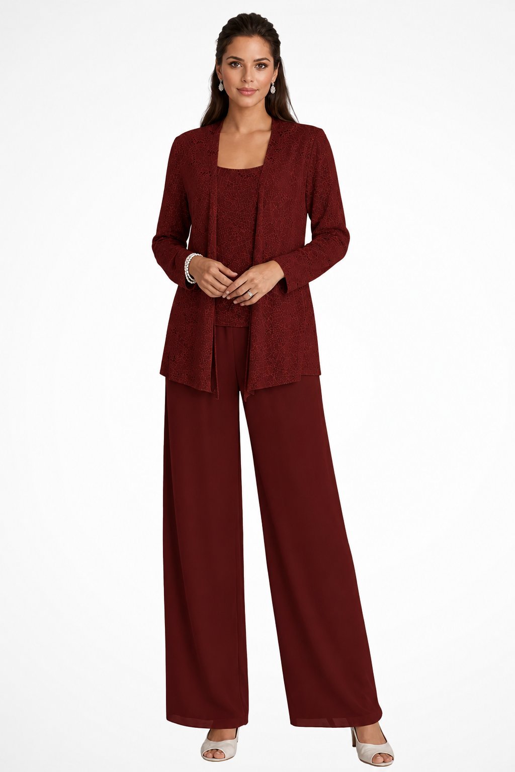 Luna | Women's Sequined Three-Piece Wide Leg Pants Suit Long Sleeve