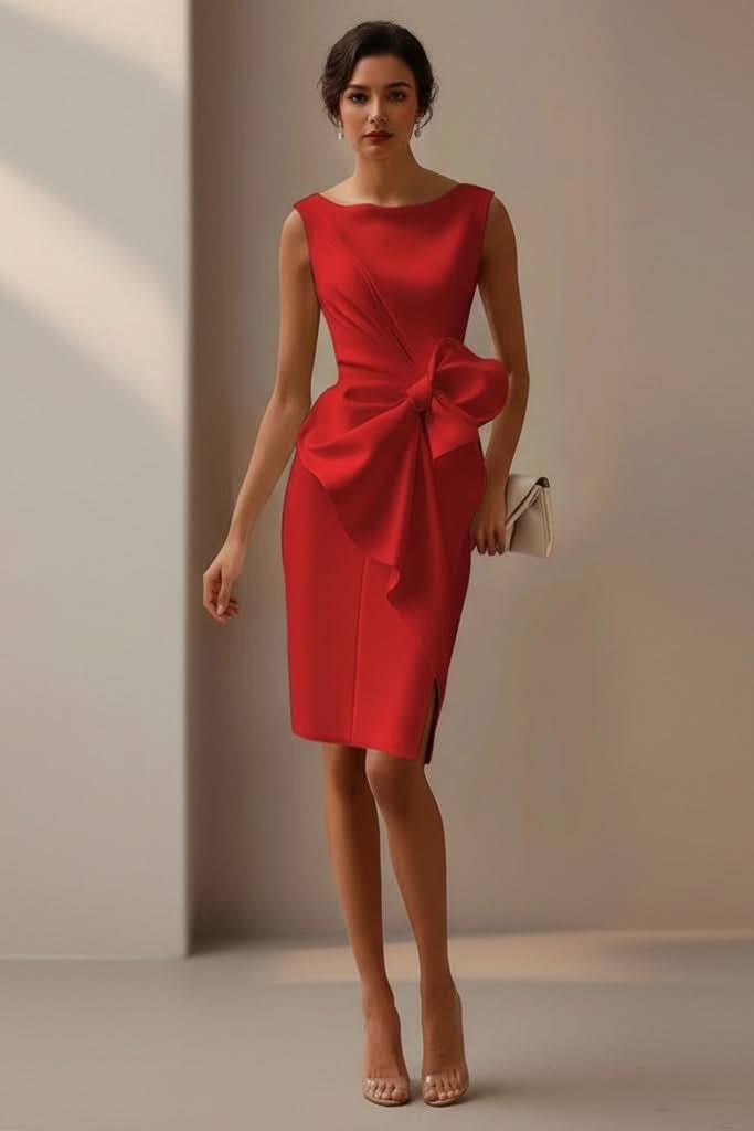 Victoria | Women's Sleeveless Bow-Detail Midi Cocktail Dress