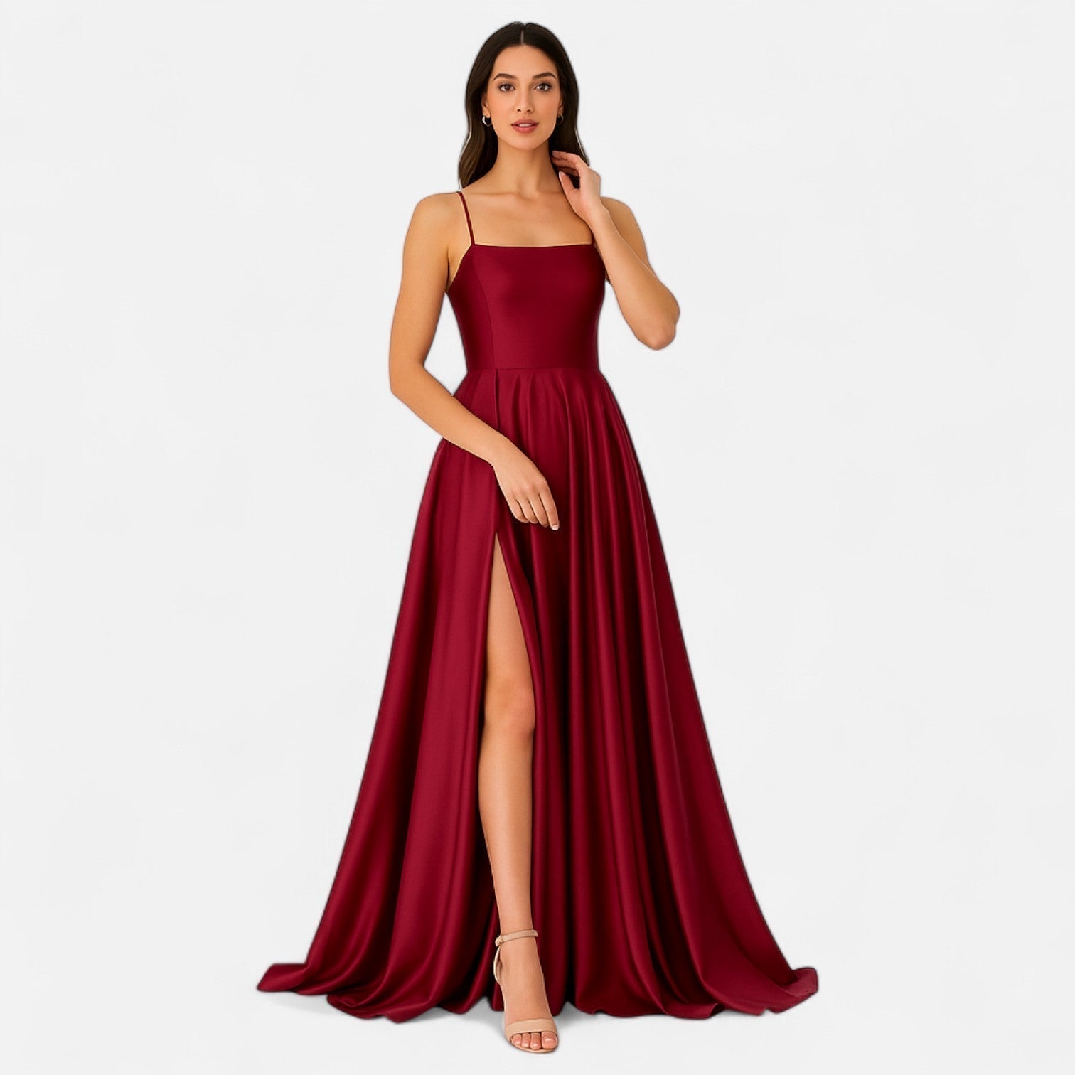 Margaret | Women’s Modern Fit Satin Slit  Maxi Dress