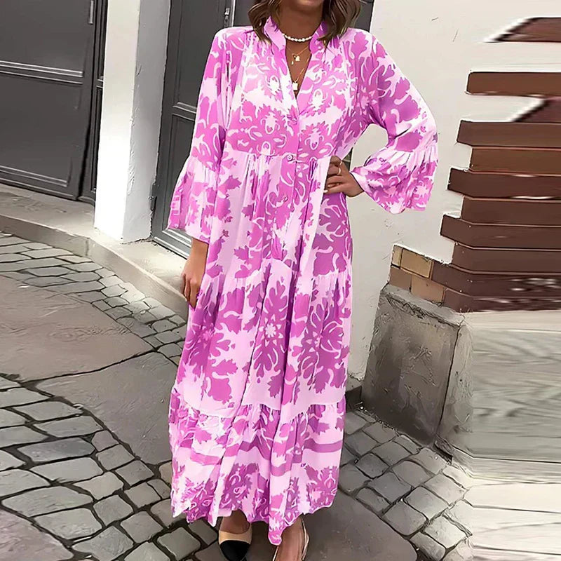 Kate | Women's Boho Printed Long Sleeve Midi Dress