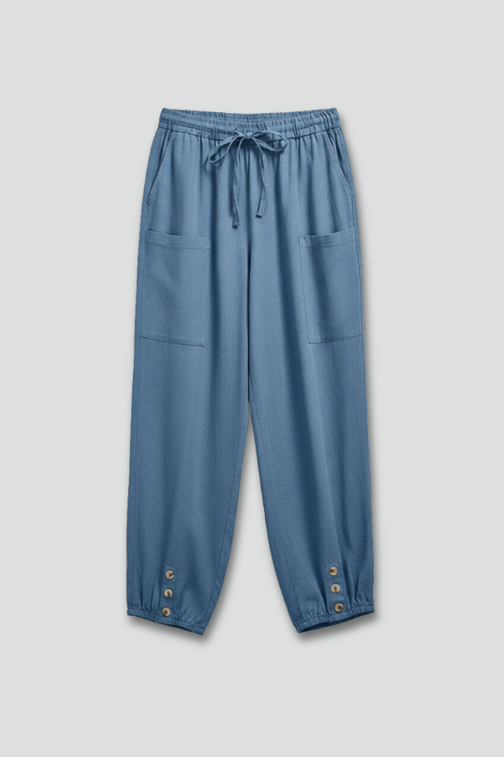 Anna | Women’s Trousers with Drawstring Waist and Button Hem