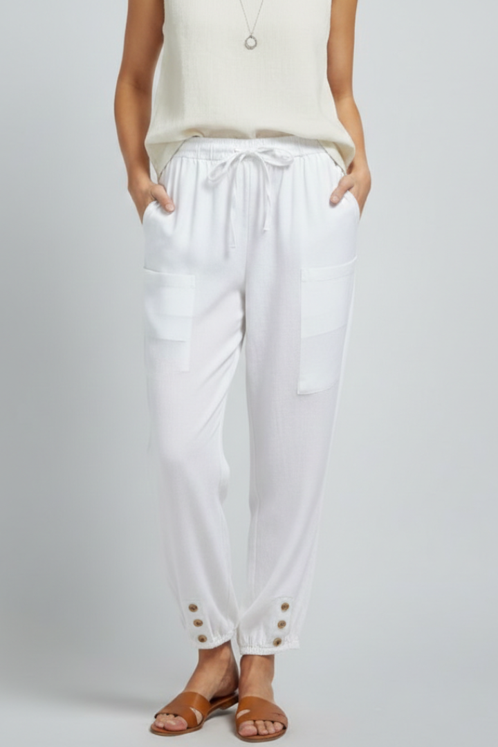 Anna | Women’s Trousers with Drawstring Waist and Button Hem
