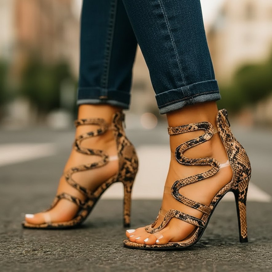 Sophia | High Heels Snake Print Strappy Ankle Wrap Stiletto
