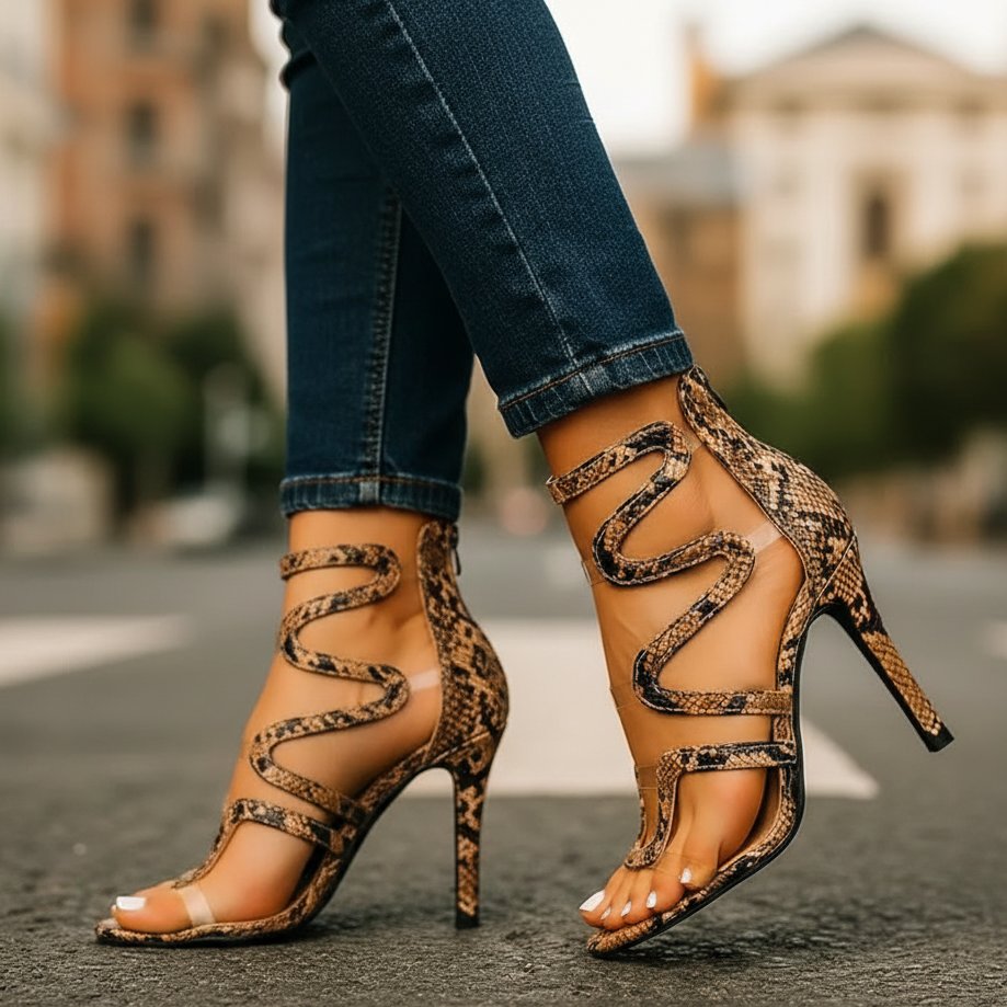 Sophia | High Heels Snake Print Strappy Ankle Wrap Stiletto