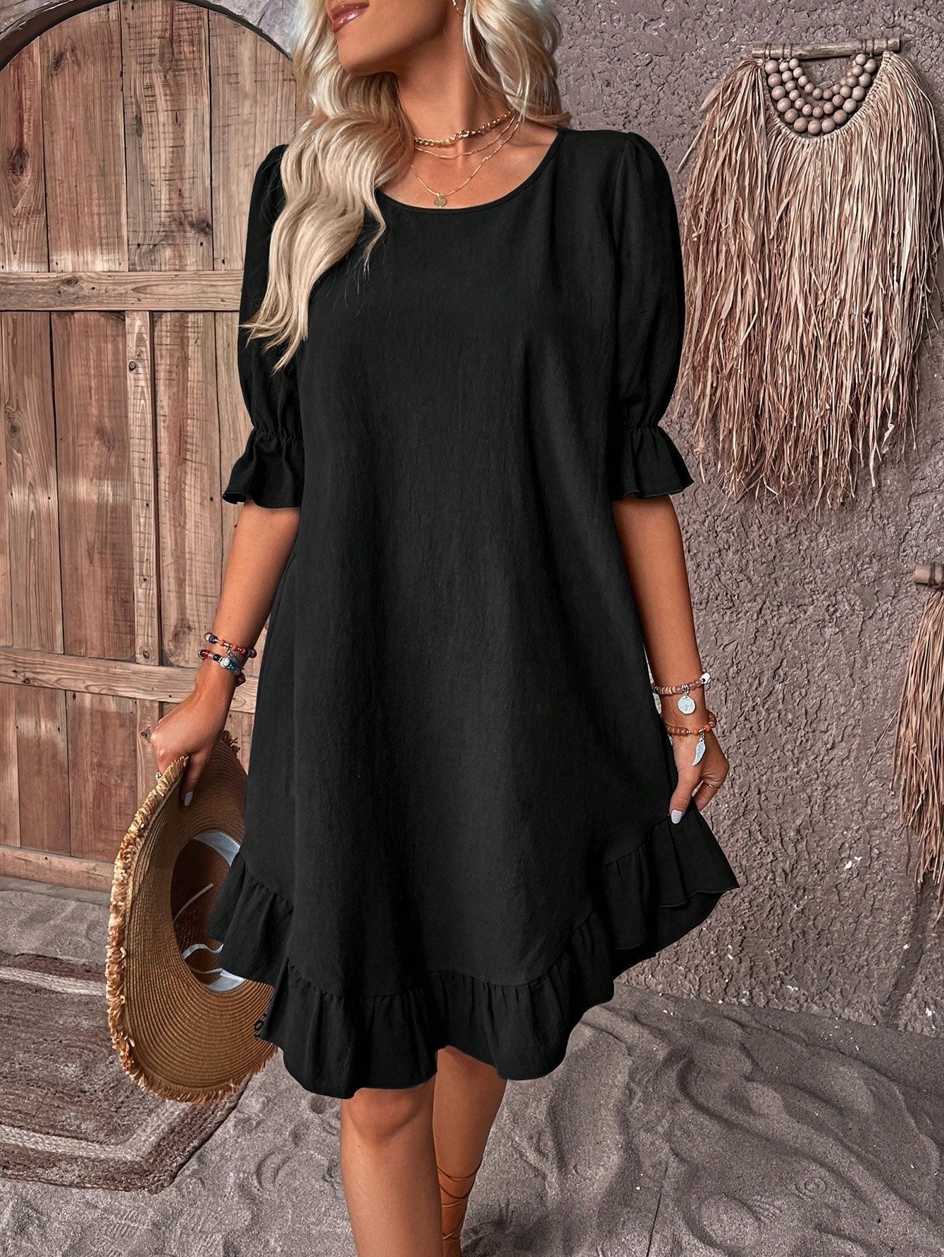 Harper | Linen Ruffle Mini Dress A-Line Puff Sleeve Summer